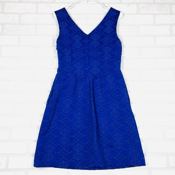 MAEVE - ANTHROPOLOGIE Blue Purple Averie Jacquard Aztec Fit & Flare Dress Size 2 - Picture 12 of 13